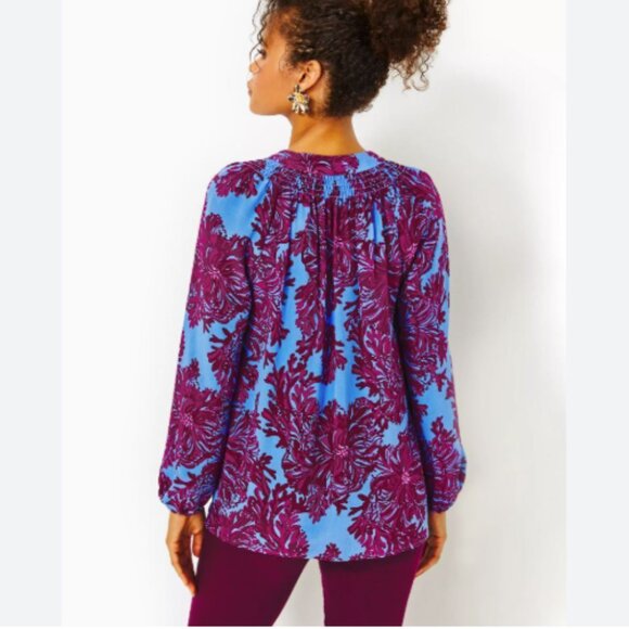 NWT Lilly Pulitzer Elsa Silk Top Abaco Blue Feel Like a Shellebrity Size XL - Picture 2 of 8